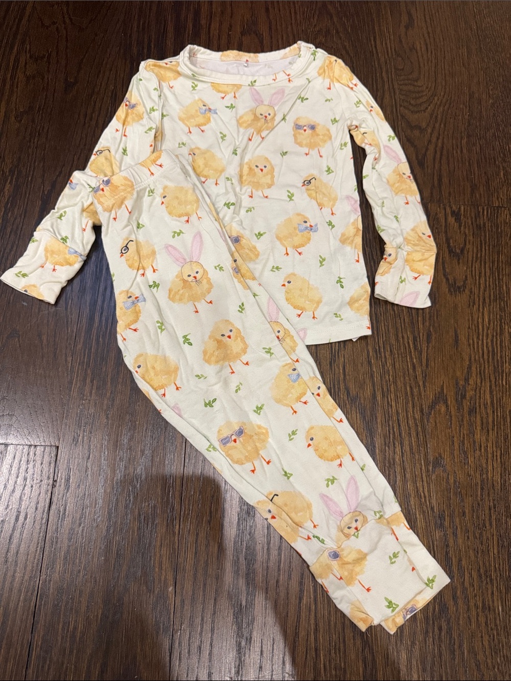 Posh peanut Easter Kids Cream Pajama Set with Yellow Chick Print